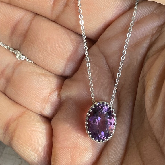 Necklace 925 Sterling silver Pendent with Chain with Finest quality Amethyst! - Picture 9 of 13